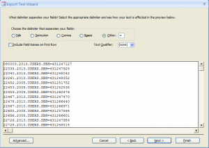Access: = as Delimiter and no Text Qualifier